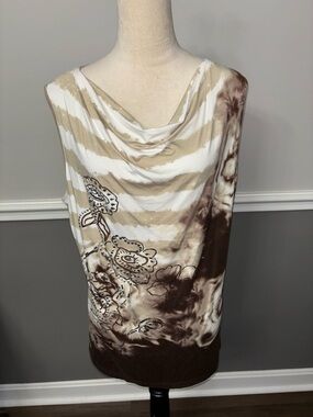 Christopher & Banks Sleeveless Cowl Neck Tunic in Cream and Brown
